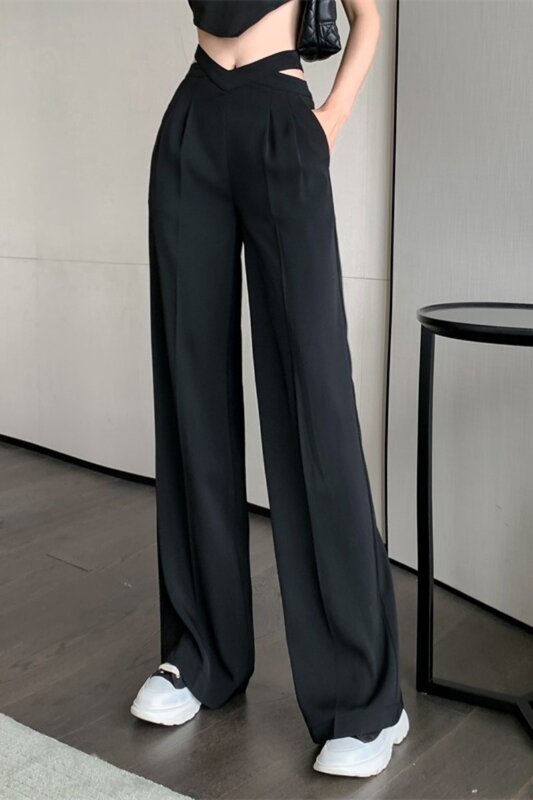 Костюм повседневные брюки женские летние тонкие брюки черные облегающие брюки-трубы с высокой талией женские облегающие эластичные широкие брюки