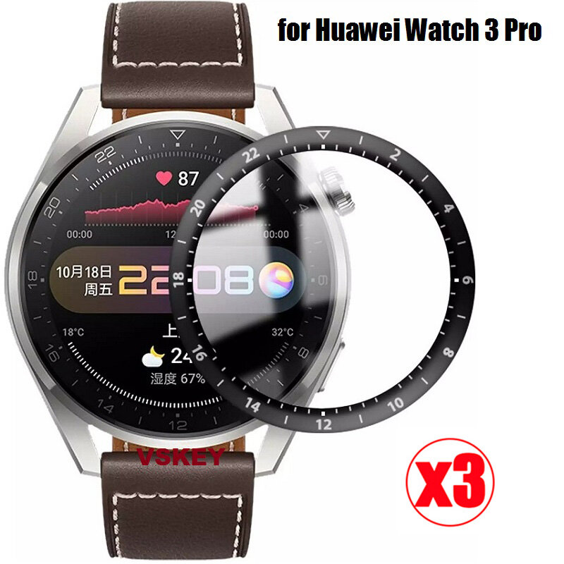 Protecteur d'écran incurvé complet, 3 pièces, pour Huawei Watch 3 Pro, couvercle de Film protecteur, accessoires de montre intelligente (pas en verre)