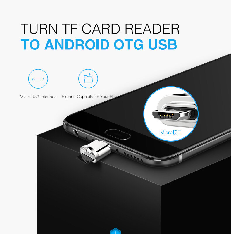 Ginsley-leitor de cartão g010 otg, leitor de cartão micro sd/tf, para smartphones android, com interface micro usb