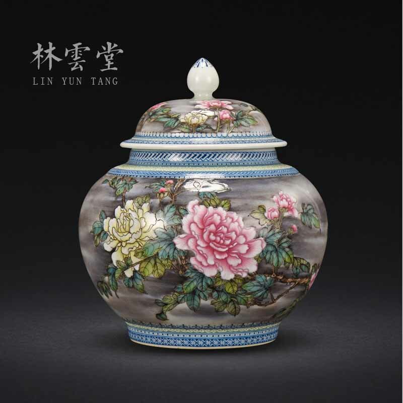 Macetas decorativas de cerámica, artículo pintado a mano, mes pastel debajo del bote sellado, té de peonía, jingdezhen