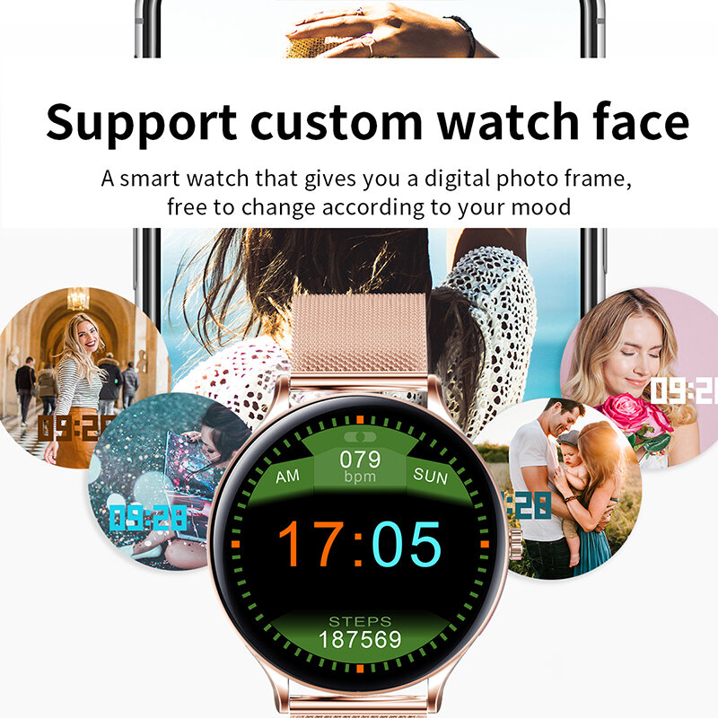 Smartwatch feminino e masculino com monitor de batimentos cardíacos e pressão, relógio inteligente fitness para android e ios