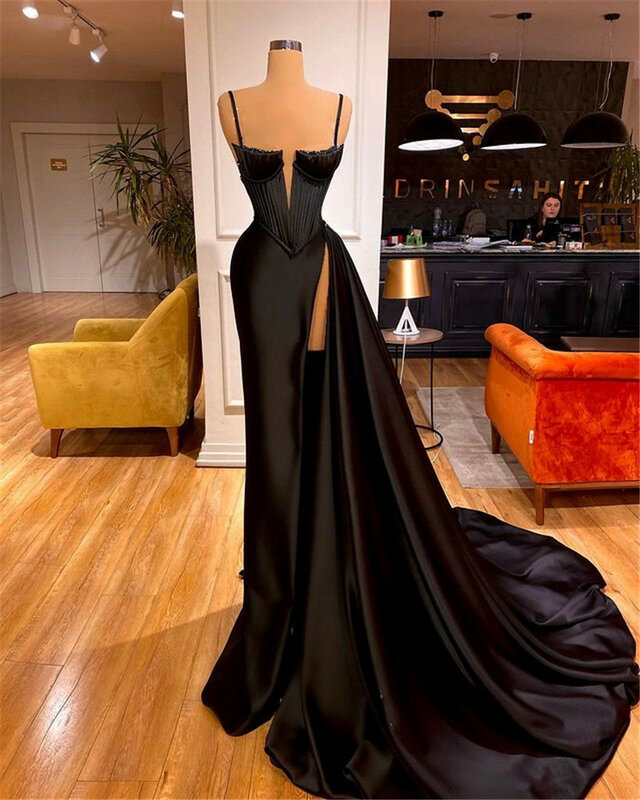 プリーツサテンの人魚の形をしたセクシーなロングドレス,エレガントなイブニングドレス,結婚式,黒,2021