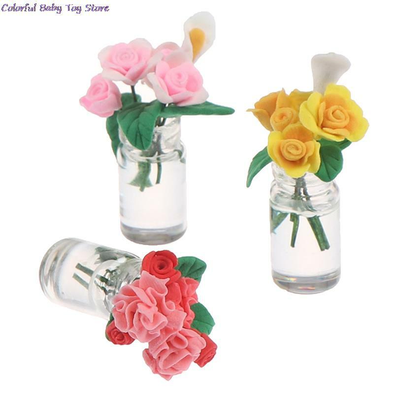 1pc mini flores vaso planta boneca casa decoração 1:12 dollhouse móveis brinquedos ornamentos de jardim