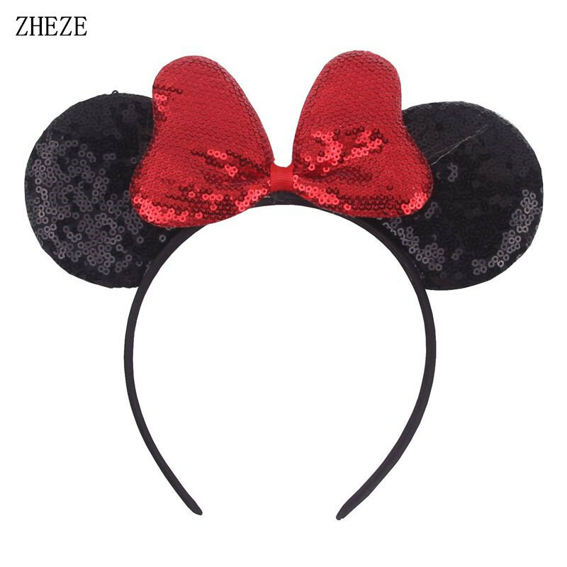 Diadema con orejas de ratón para el Día de San Valentín, 6 unids/lote, lazos de lentejuelas, tocado para niña, accesorios para el cabello para fiesta, regalo para mujer