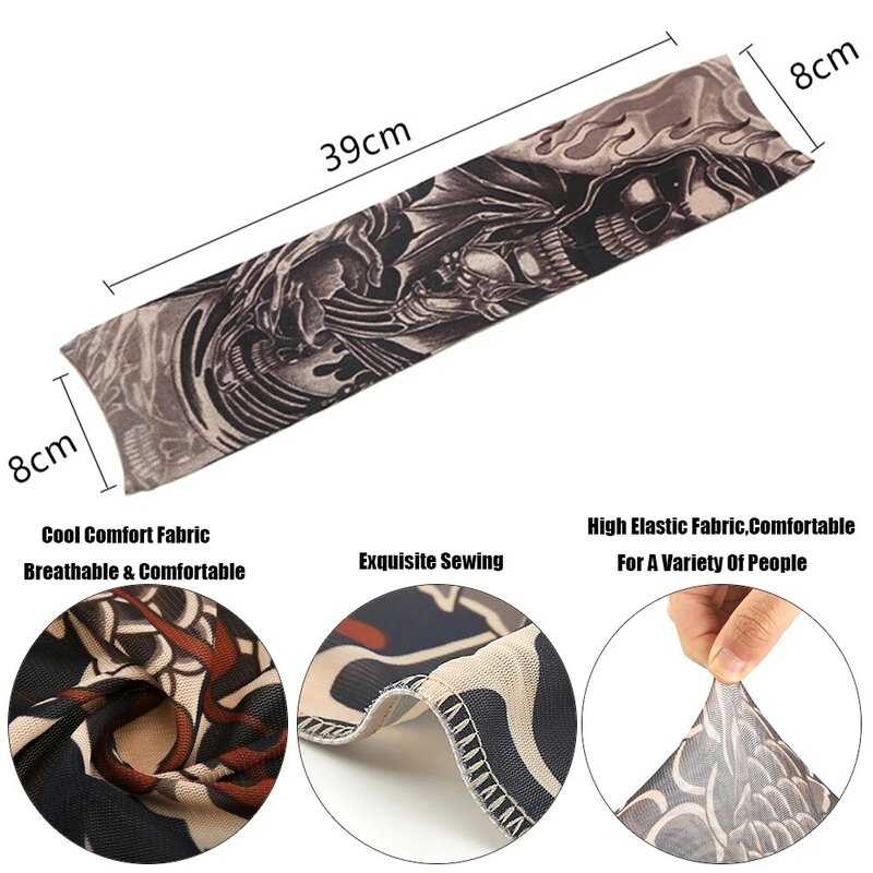 1Pcs New Flower Arm Tattoo Sleeves Seamless Outdoor Riding Sunscreen Arm Sleeves Sun Uv Protection Arm Warmers For Men Women