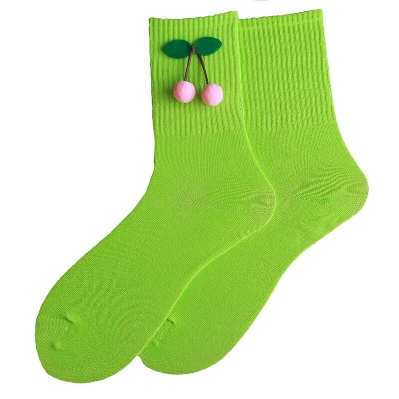 Designer meias mulher decorativa cereja bonito moda menina presente meias de algodão cor sólida no tubo meias