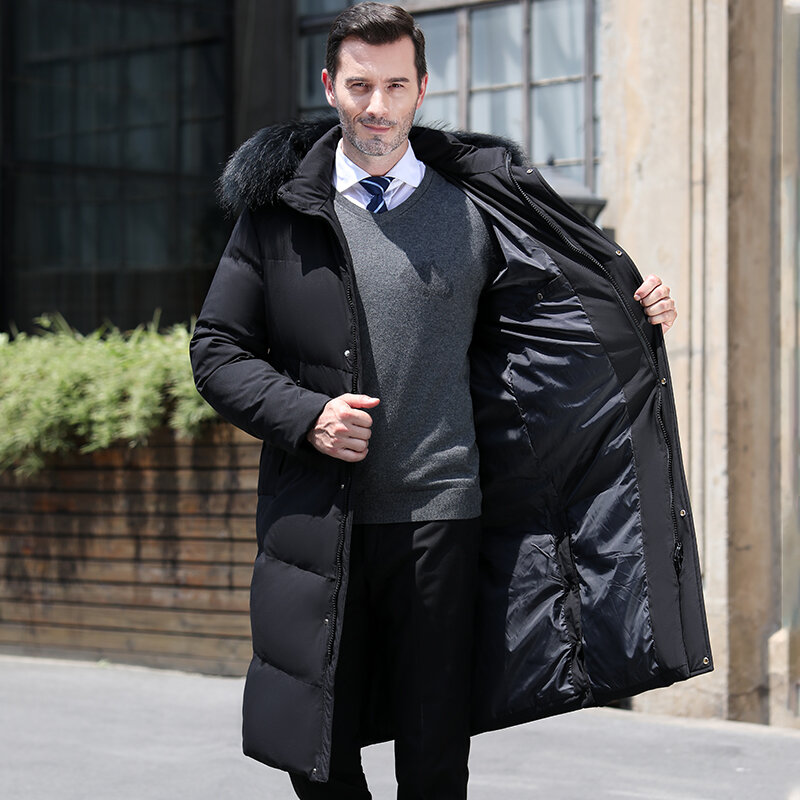 Chaqueta de plumón gruesa para hombre, abrigo cálido de plumón, parka larga con capucha de pato blanco a la moda, 4XL talla grande, invierno, novedad de 2022