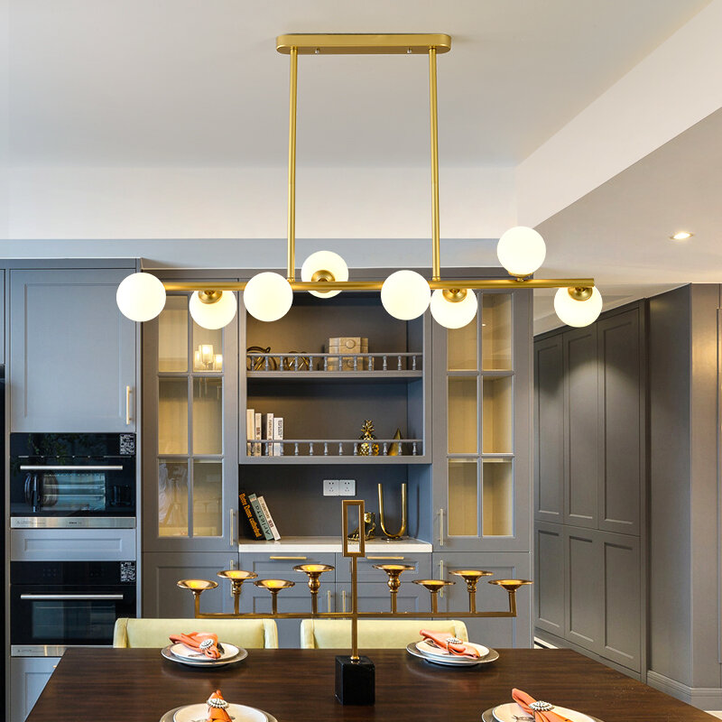 غرفة الطعام الحديثة الثريا تعليق أفقي ثريا زجاجية بشكل فقاعة ضوء المطبخ مصباح معلق الذهب الأسود إضاءة المنزل