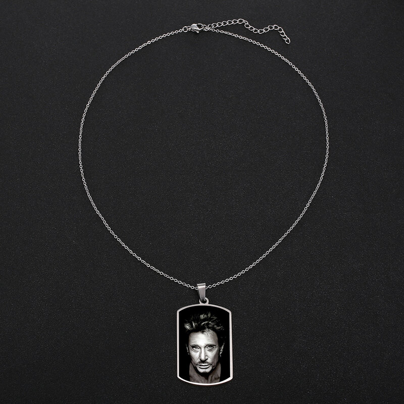 Johnny Hallyday Photo Name Custom Necklace Heart ID Tag Hip hop Personalized Stainless Steel Gold Color Chain Women Men Jewelry