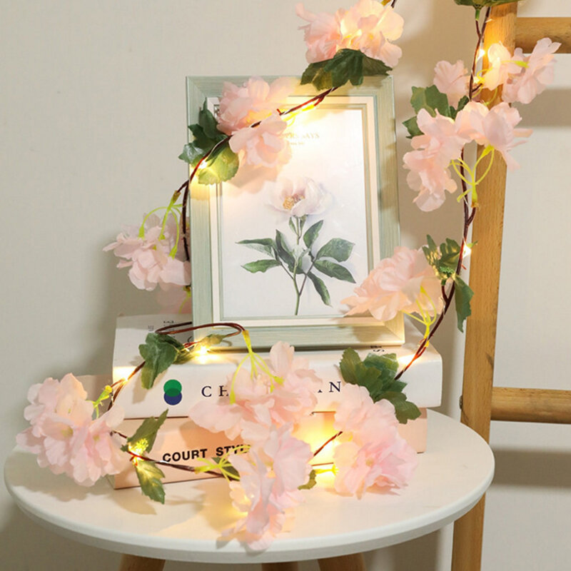 2m 20Led kwiat girlanda żarówkowa Led Light Pink White hortensja Vine 4.5V moc baterii Garland lampa dekoracja świąteczna dla domu sypialnia
