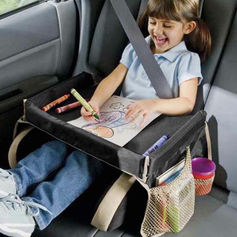 Dzieci przenośna taca na siedzenia samochodowe uniwersalny poliester wózek zabawka pojemnik na żywność biurko dziecko akcesoria schowek stół do podróży samochodem