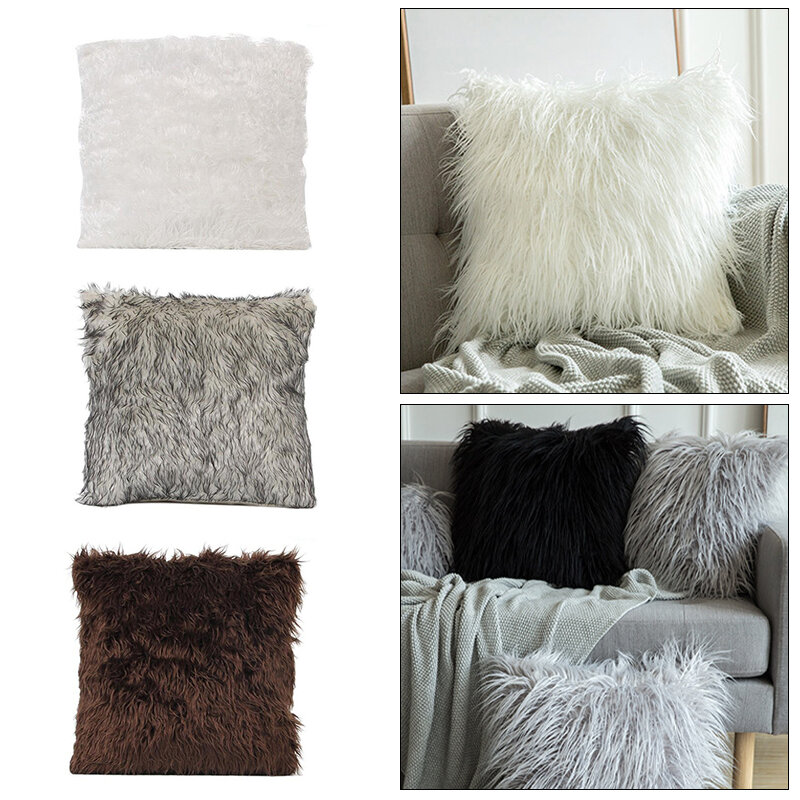 2019 Fashion Simple Luxury Fluffy Fur Pillowcase Pillowslip Home Hotel Bedding Sofa Cushion Downy Soft Plush Square Pillowcase