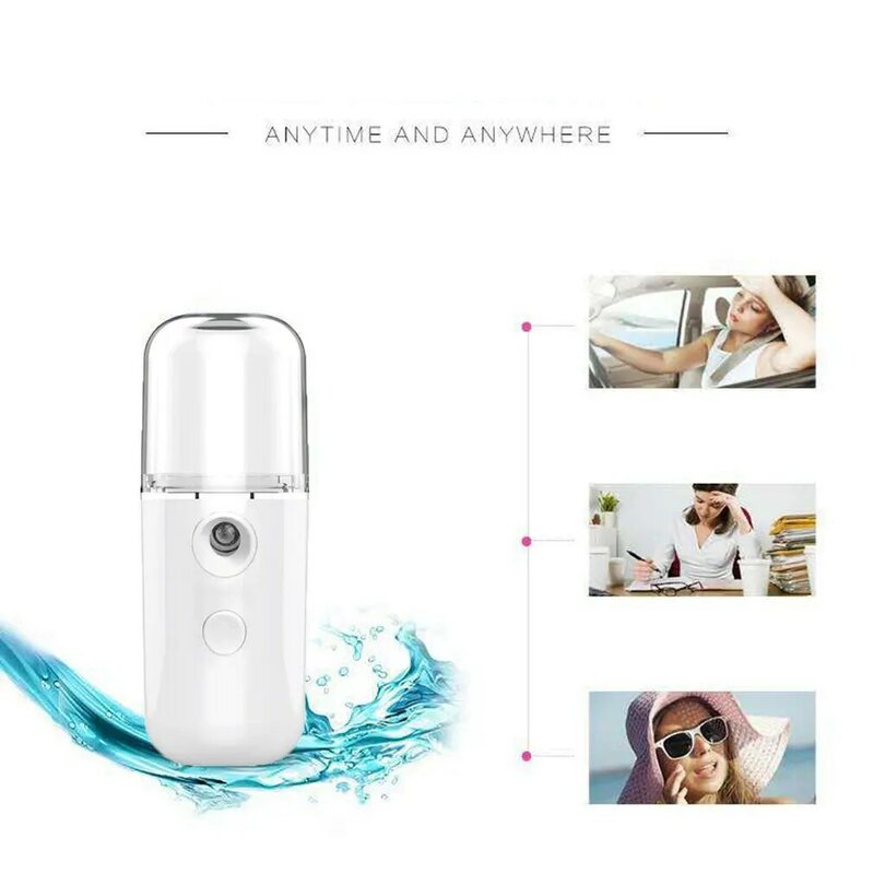 Nano spray de água reabastecedor de hidratação, mini instrumento portátil recarregável facial a vapor, umidificador hidratante de beleza