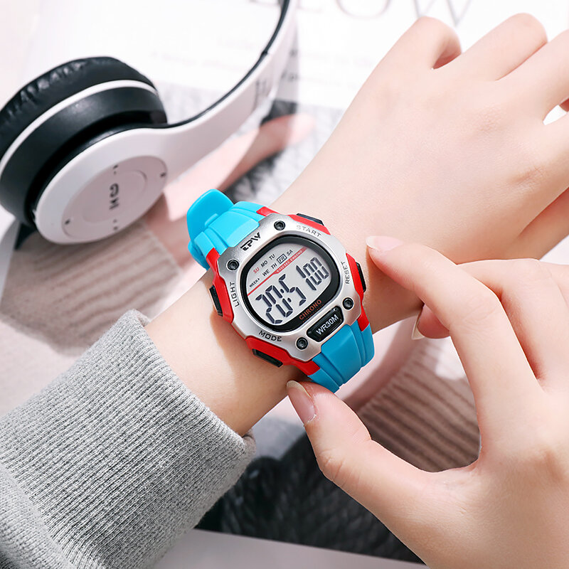 TPW jam tangan Digital Midsize 39mm, jam tangan Digital untuk sekolah wanita, anti air 3ATM
