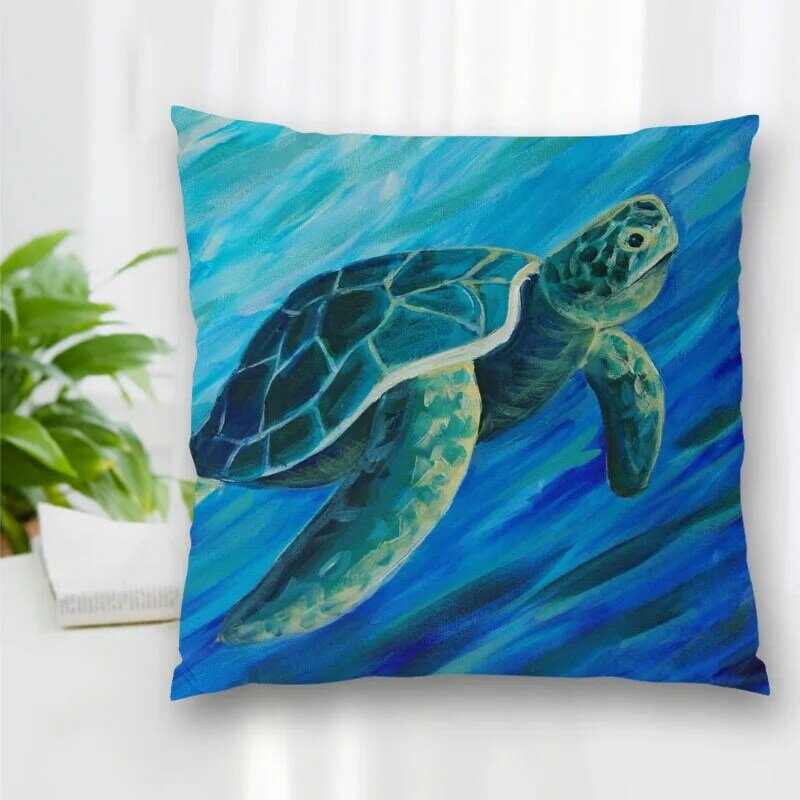 Hot Sale Custom Decorative Pillowcase Turtle Art Painting Square Zippered Pillow Cover Best Nice Gift 20X20cm 35X35cm 40x40cm
