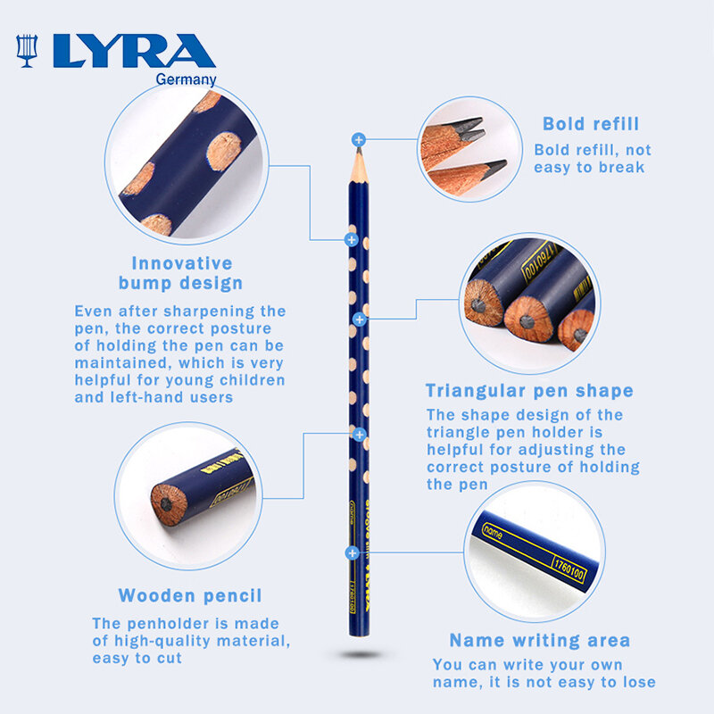 Lyra sulco lápis de correção de postura, fino, grafite triangular, para crianças, suporte de caneta, aprendizagem/escrita, lápis, material escolar