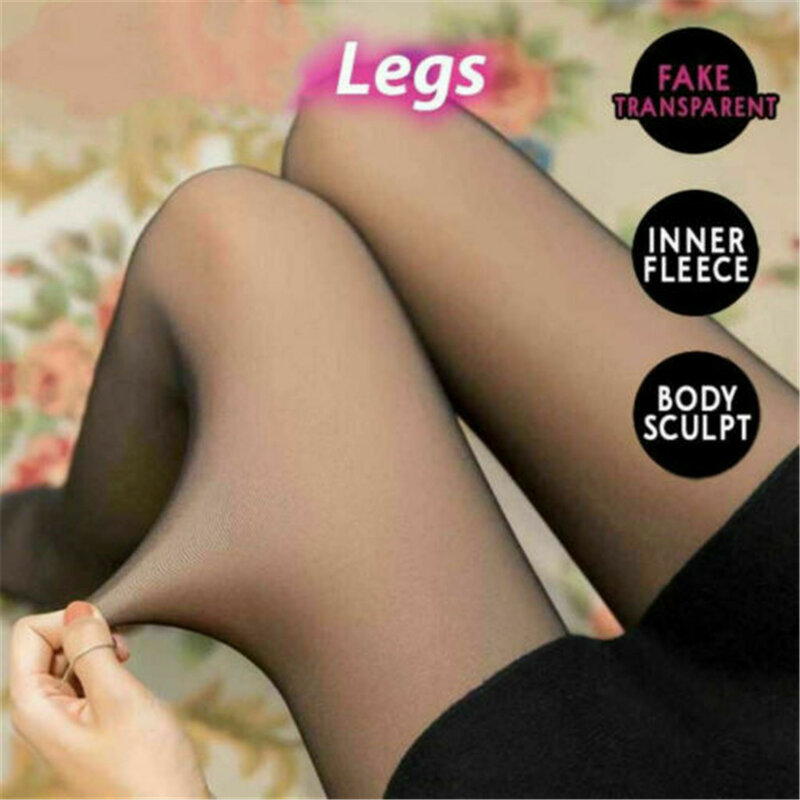 Flawless Legs Fake Translucent Warm Fleece Pantyhose Sexy Seamless Superelastic Tights Black/Gray/Coffee Original Thin/Thick