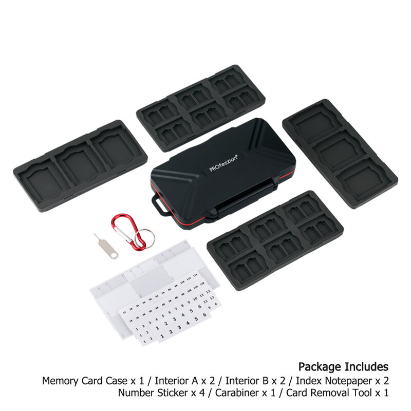 PROfezzion – étui de transport pour carte mémoire 48 emplacements, résistant aux intempéries, support de rangement pour SD Micro SD CF Cfast XQD Nano Sim Huawei Nano