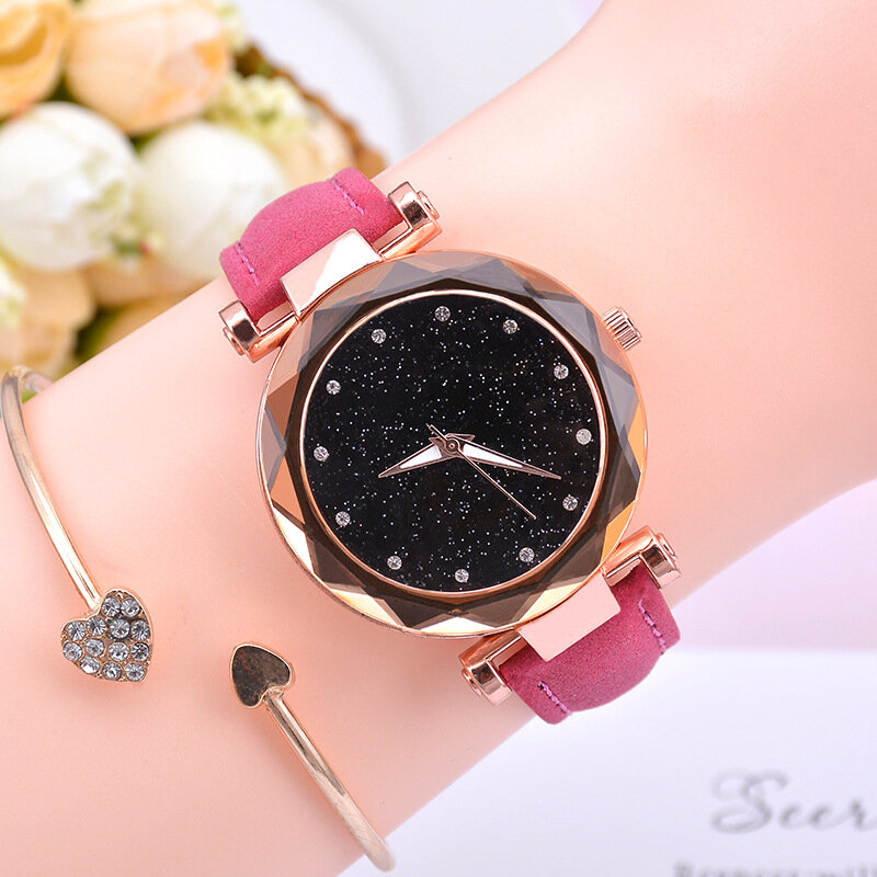 Relojes de mujer de cielo estrellado de moda, relojes de pulsera de cuero para mujer, relojes de pulsera de cuarzo, reloj de mujer Casual, reloj femenino