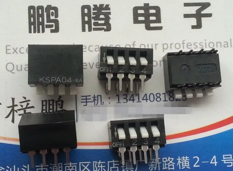 Interruptor japonês oimposto kspa04, indicador de código 4 bits, plugue reto 4p, indicador lateral, tipo chave 2.54, 1 peça