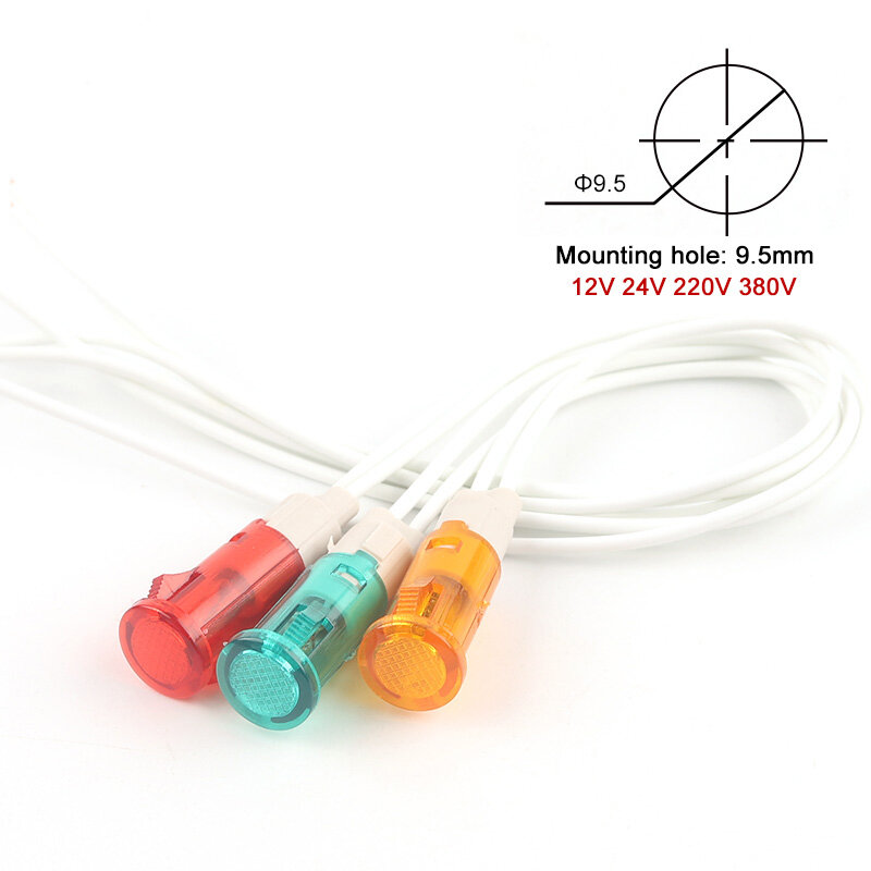 5Pcs Signal Lamp Panel Mounting Neon Indicator 380 220V 12V/24VDC 10mm MDX-11A with wire Guiding Signal Lamp Red Green Yellow