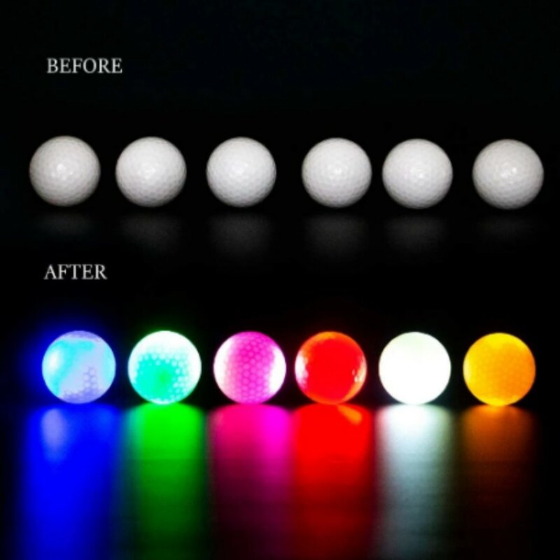 Bolas de Golf LED luminosas que brillan en la oscuridad, para práctica nocturna, pelota luminiscente impermeable multicolor, 6 piezas
