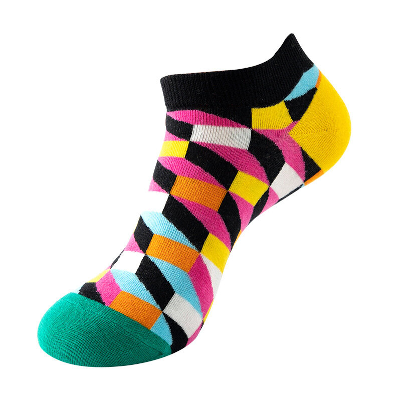 Calzini alla caviglia da uomo d'affari di qualità Casual novità geometrica reticolo colorato estate felice cotone pettinato calzini corti