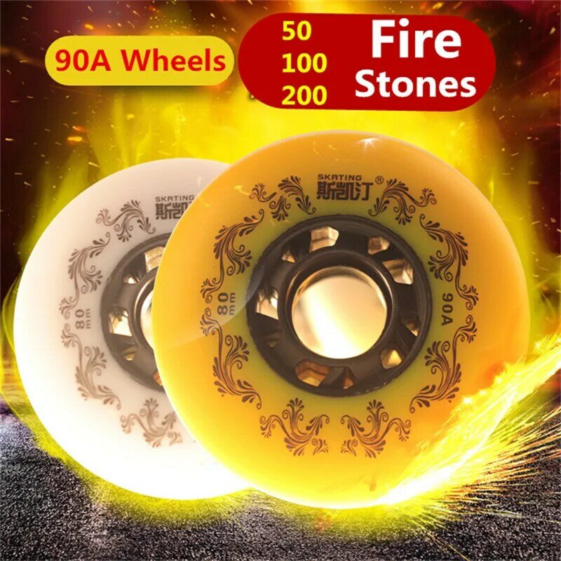 Roda de patins roller stone com pedra fogo, 52 104 208 para sapatos de skate em linha, branco ou amarelo, rodas de patins [72mm 76mm 80mm]