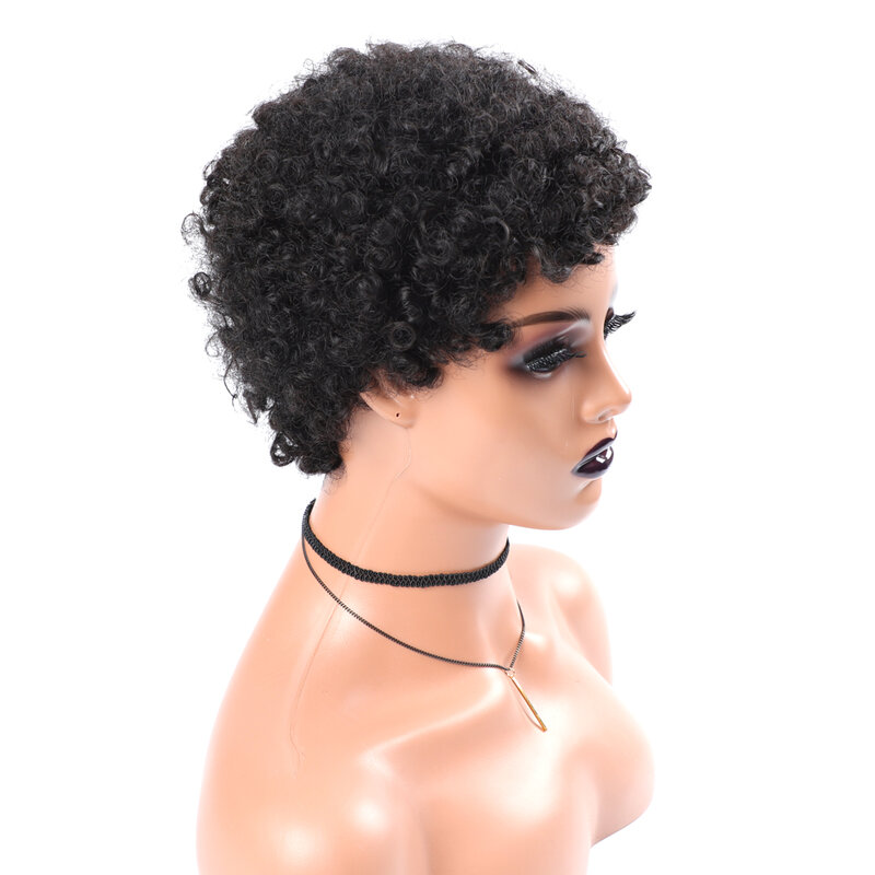Krótkie kręcone ludzkie włosy peruki dla czarnych kobiet Afro peruka z kręconych włosów typu Kinky naturalne włosy kolorowe peruki z ludzkich włosów