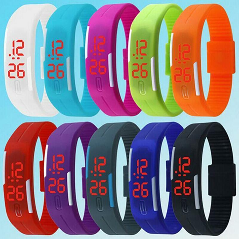 Relógio unissex pulseira de silicone, relógio de pulso digital led vermelho esportivo