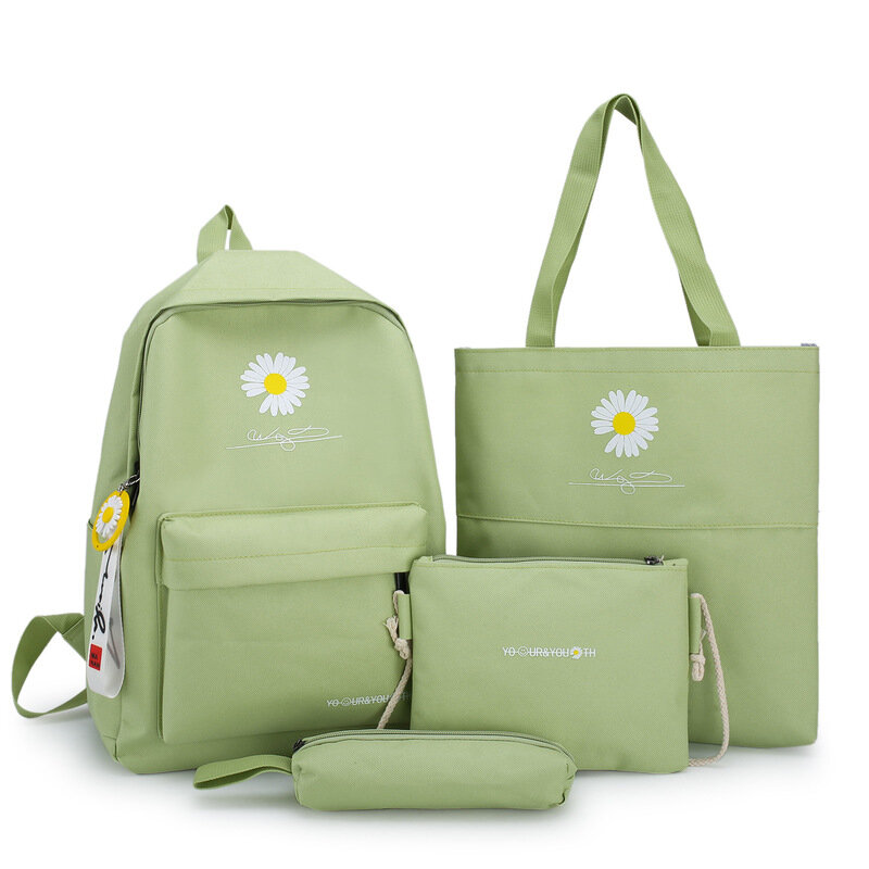 4 Piece Set Junior High School Bags For Teenage Girls Canvas Student Schoolbag High Capacity Women Backpack Daisy Print Bookbags