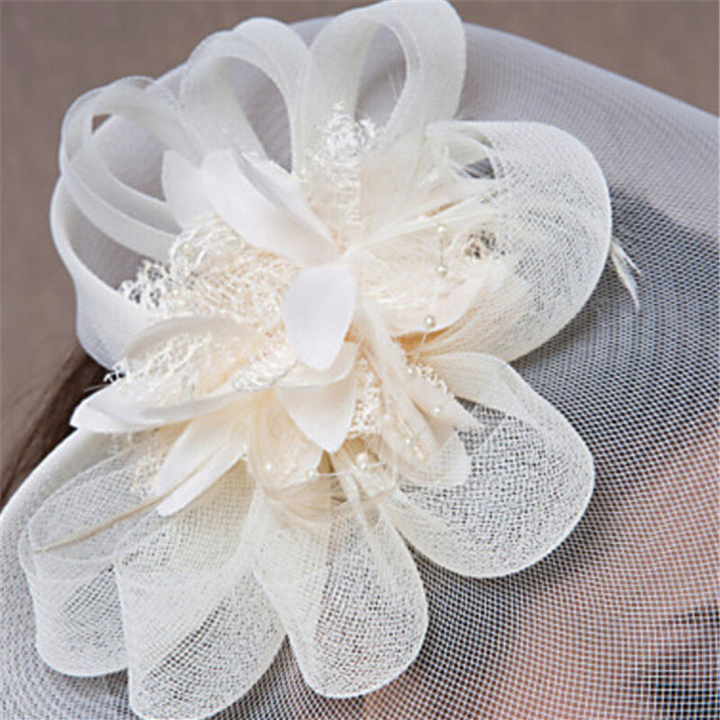 Bride Fedoras with Clip Fascinator Hairpin for Women Wedding Party Fascinat Mesh Yarn Flower Hair Pins Hat Hair Accessories