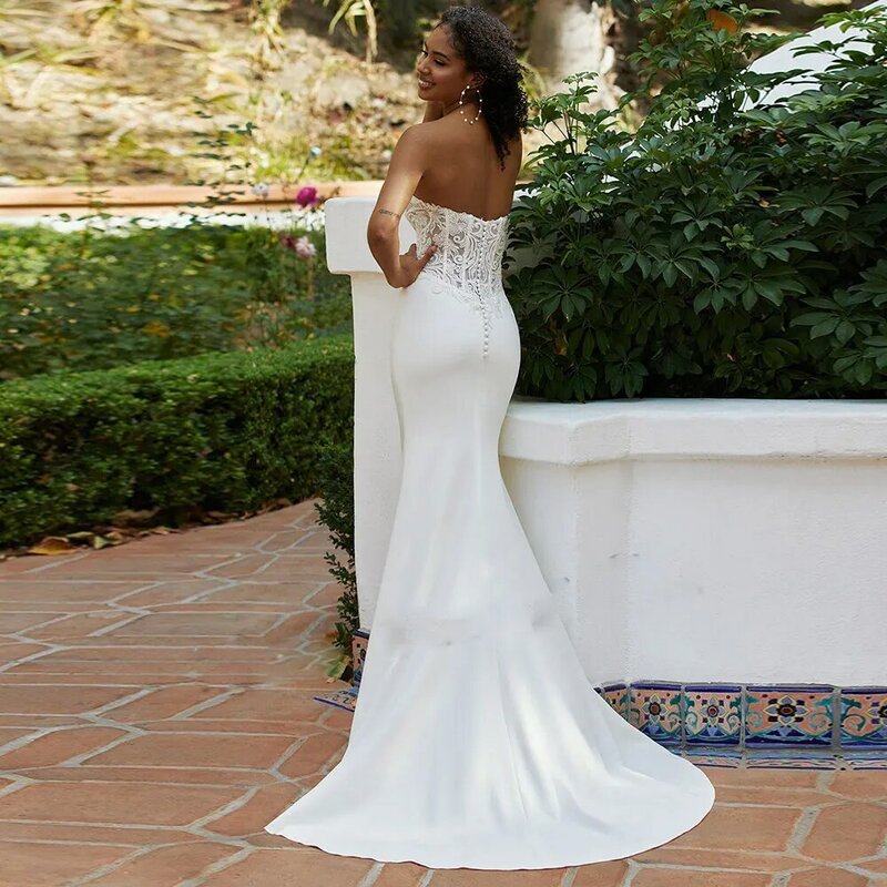 Sereia vestido de casamento para a mulher 2022 strapless andar comprimento branco civil nupcial vestido de festa robe de mariage querida sem costas