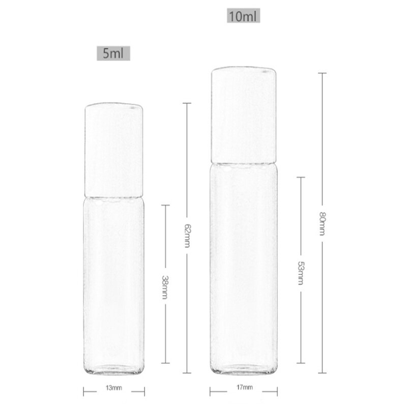 Botellas de vidrio vacías con rodillo, frasco de aceite esencial cosmético con bola de vidrio, 5ml/10ml, nuevo, 1 unidad