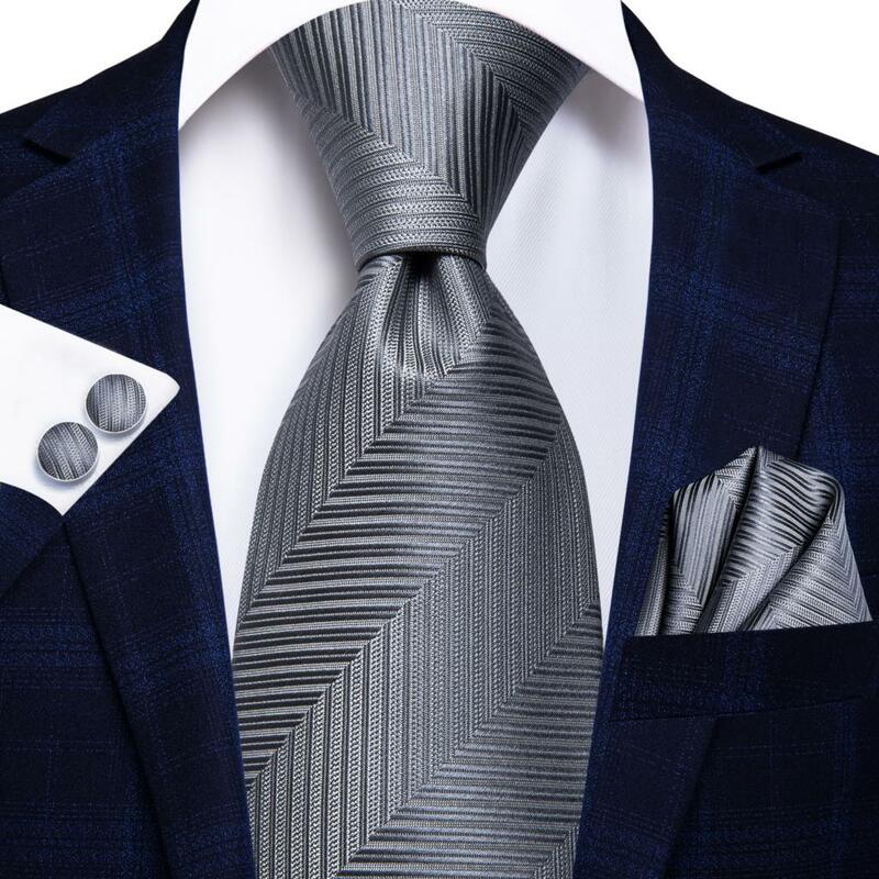 Серый полосатый Шелковый Свадебный Галстук Пейсли для мужчин Handky Cufflink подарок мужской галстук модный дизайн деловые вечерние прямые поставки Hi-Tie