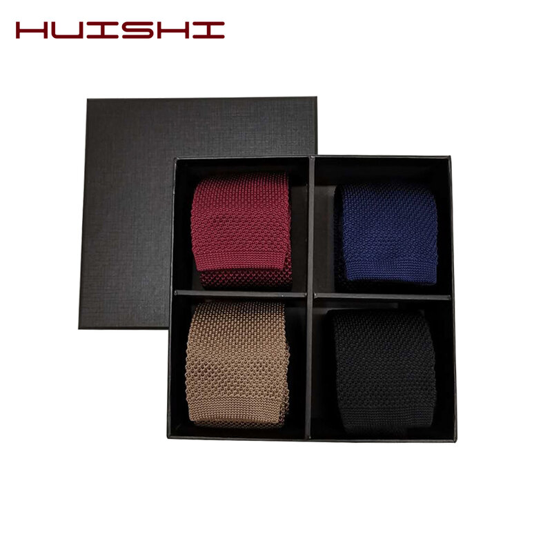 HUISHI Slim fashion Knitted ties for men 5.5 cm solid Black White Gray Blue Burgundy Knitted tie