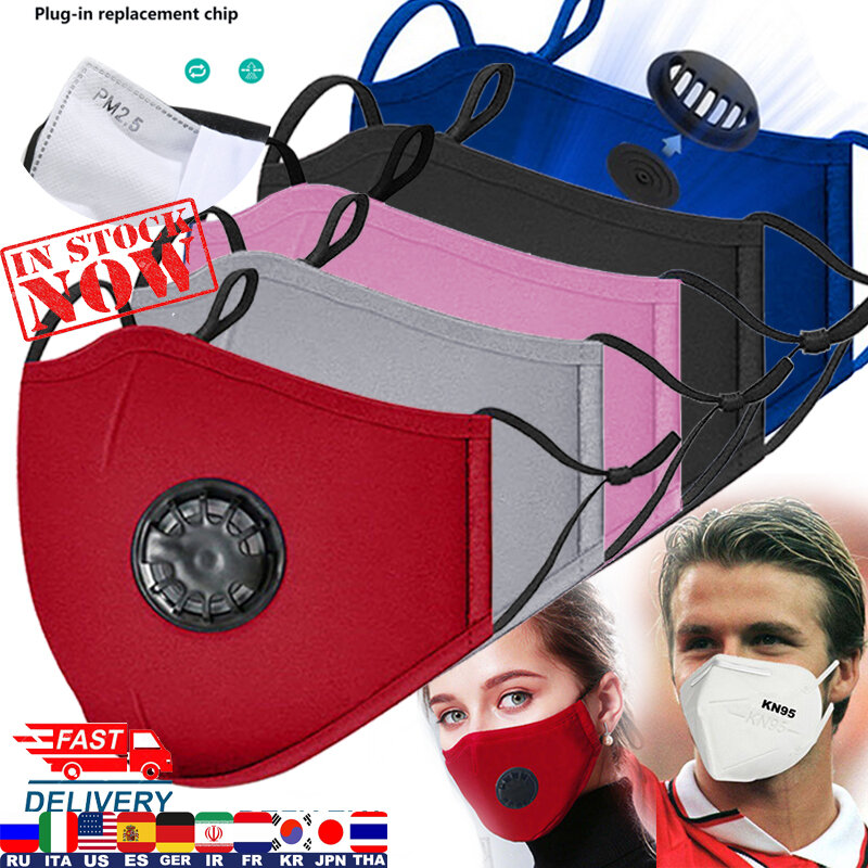 5 cores moda lavável máscara facial para mulher homem nova válvula de respiração máscaras boca filtro de carbono ativado poluição pm2.5 filtro almofada