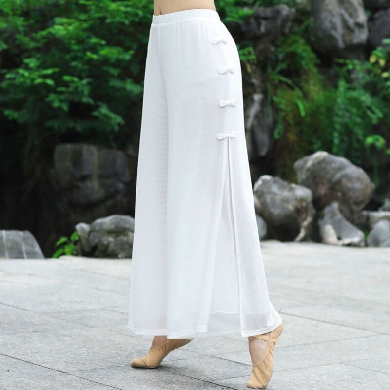 Chinesischen Stil Performance Hosen Weiß Schwarz Klassischen Tanz Praxis Kleidung Kawaii Netter Hosen Breite Bein Elastische Taille Weibliche