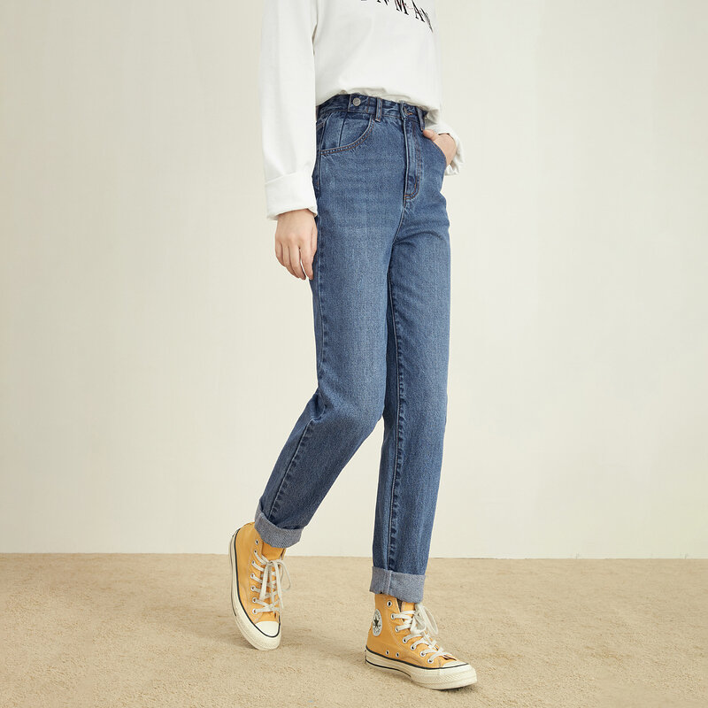 INMAN женские джинсы осень-зима повседневные универсальные прямые джинсы из чистого хлопка с высокой талией