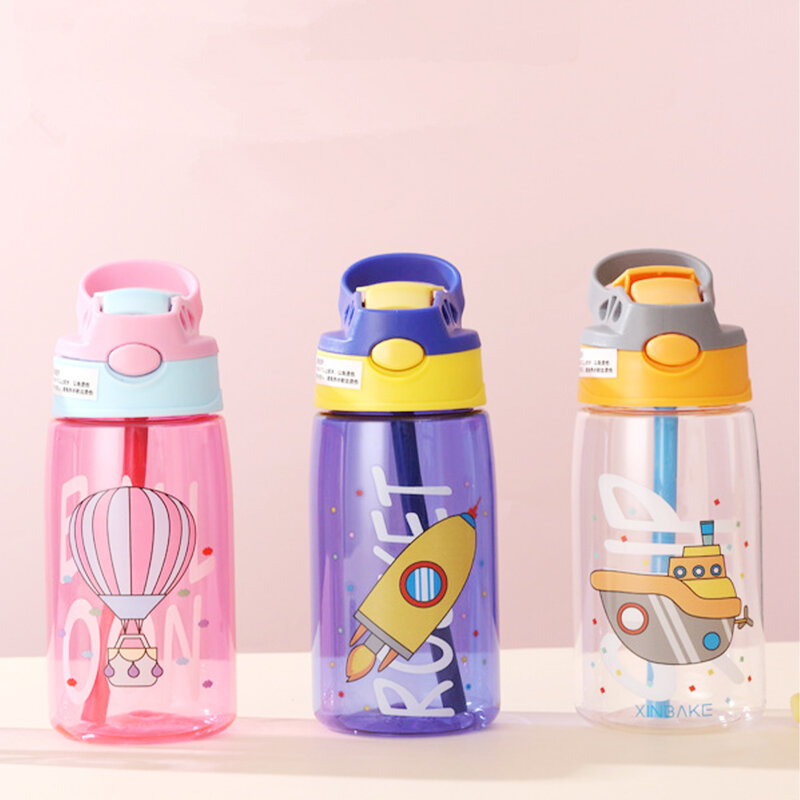 480ml caçoa copos de alimentação criativos do bebê dos desenhos animados do copo de água com canudos garrafas de água à prova de vazamento ao ar livre portátil das crianças copos