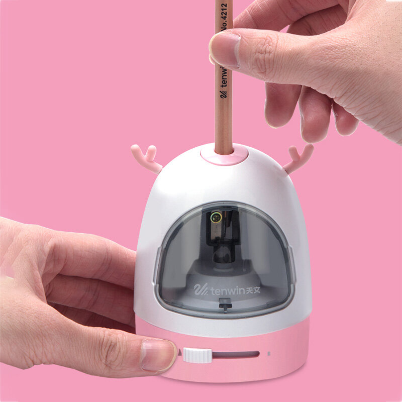 Tenwin Electric Pencil Sharpeners Automatic Pencil Sharpener Kawaii Pen Knife Battery/USB Charge Powered Stationery Supplies