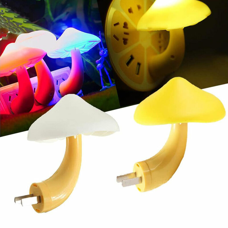 Mushroom LED Night Light, Plug in Lamp, 7 Color Changing, bonito sensor de luz, luzes noturnas para adultos e crianças