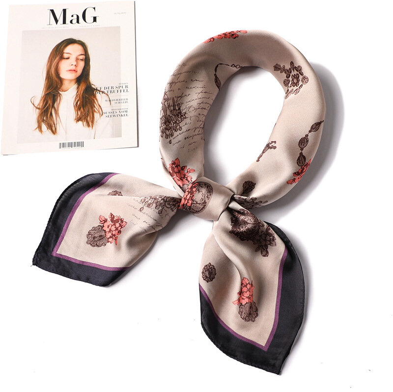 Pañuelo de seda satinada con estampado para mujer, bufanda cuadrada de 70x70cm, accesorios para el cabello, diadema para muñeca, Hijab, Echarpe 2022