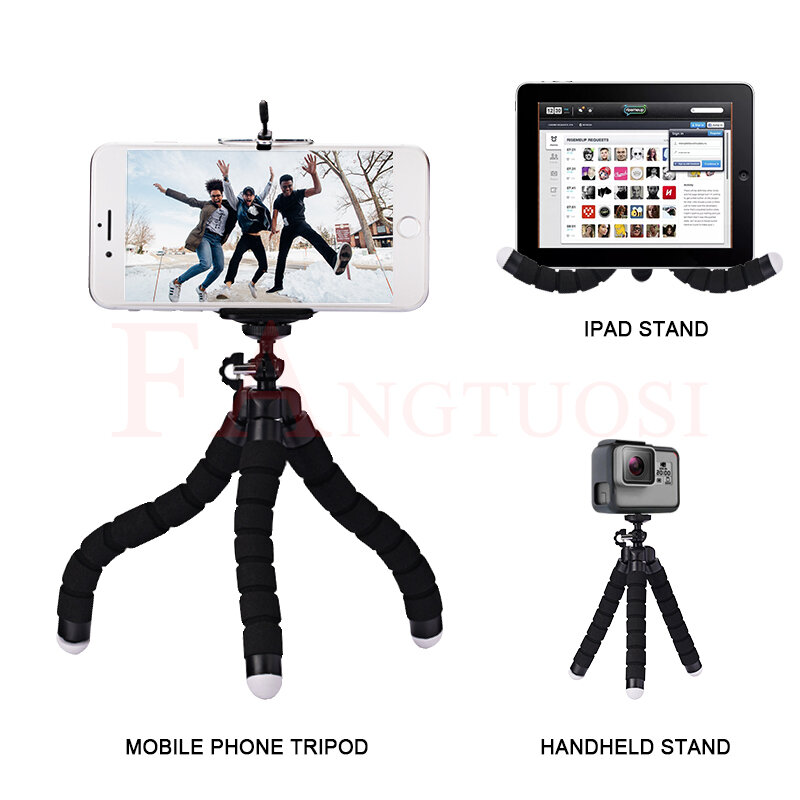 FANGTUOSI Tripod Octopus Sponge Fleksibel Mini untuk IPhone Xiaomi Tripod Ponsel Pintar Dapat Ditekuk untuk Kamera Gopro 8 7
