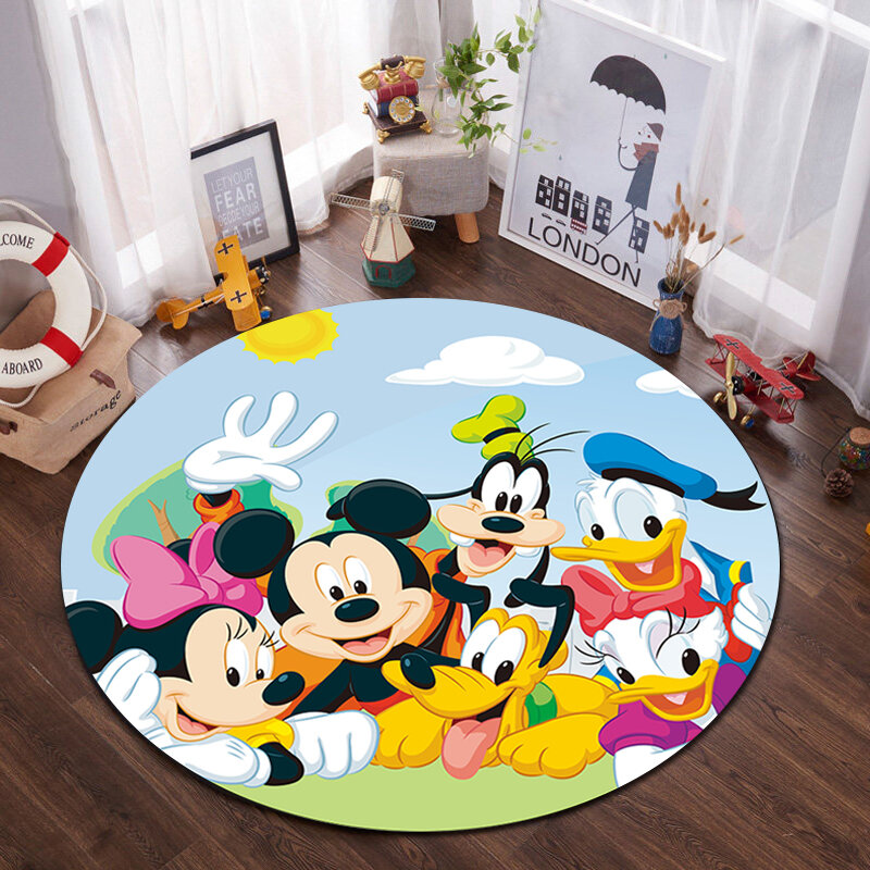 Disney-alfombra de juego redonda para niños y niñas, alfombra de punto para sala de estar, gimnasio de actividades de dibujos animados, 100x100cm