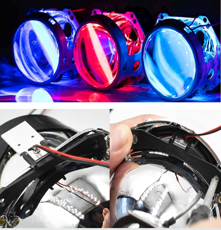 Mini faro Hid bi-xenón de 2,5 pulgadas, lente de proyector con cubierta de Ojos de diablo para H1 H4 H7, modificación de faro de motocicleta y coche