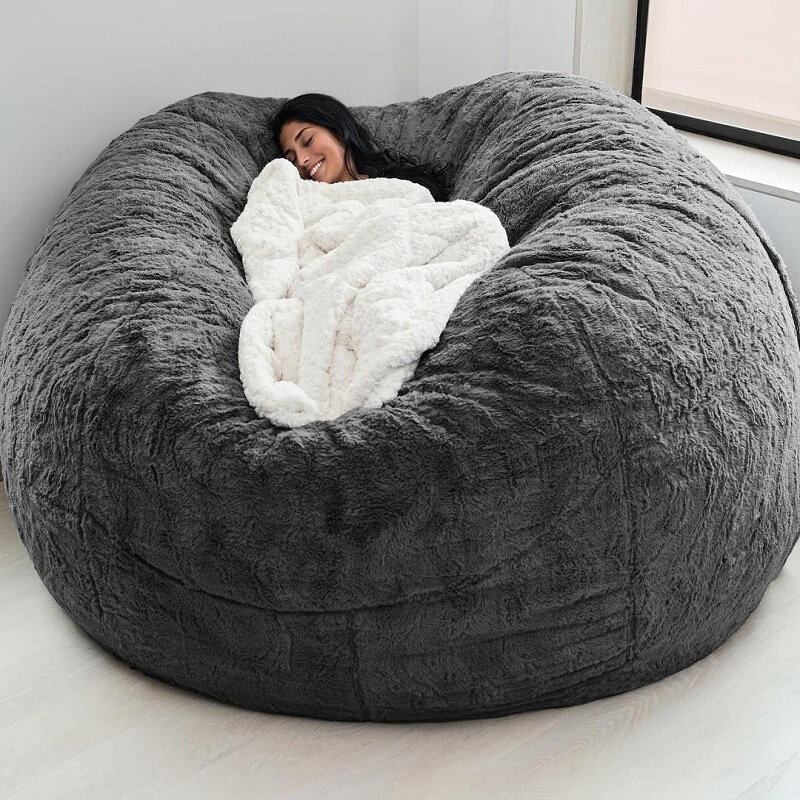 Dropshipping giant fur poszwa na poduszkę typu beanbag duże okrągłe miękkie puszyste futro beanbag dmuchana sofa narzuta meble do salonu
