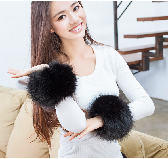 女性用毛皮スリーブ,合成繊維ウール,暖かい袖,冬
