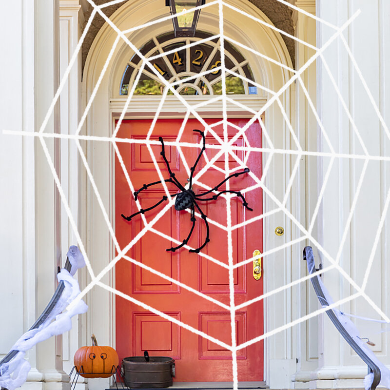 家のための白い蜘蛛の巣の装飾,1.5または2.5m,ハロウィーン,パーティー,バー,お化け屋敷,クモの巣,休暇用品
