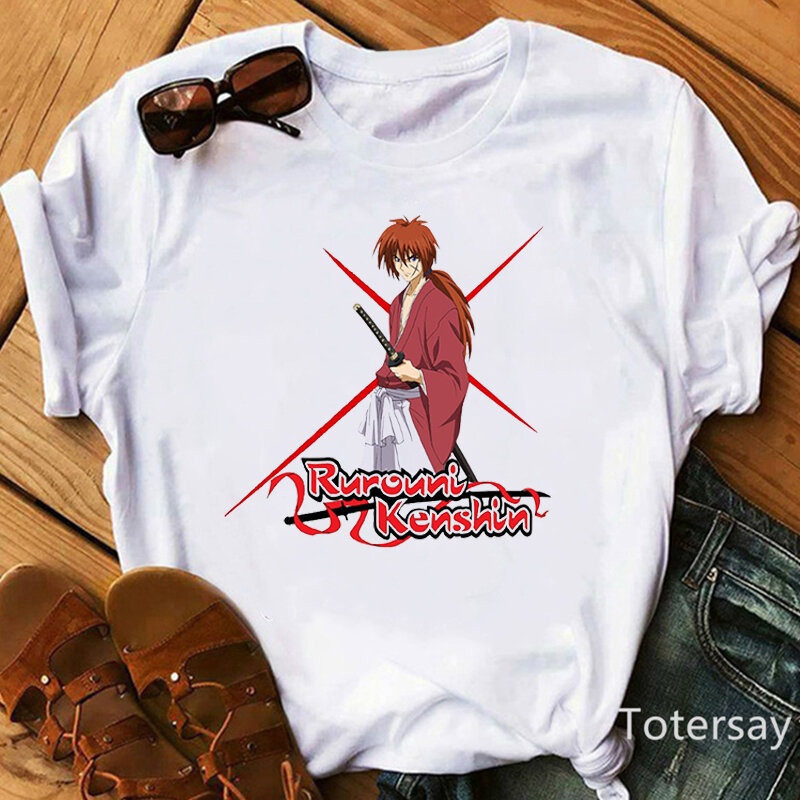 2024 Rurouni Kenshin 티셔츠, 애니메이션 의류, 만화 프린트 티셔츠, 재미있는 여성 의류, 하라주쿠 여성 의류, 티 탑